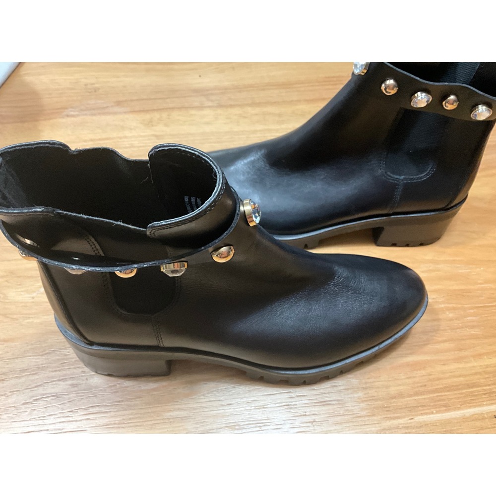 As is Karl Lagerfeld Paris Porshay Black Studded Crystal Lug Sole Boots 9M